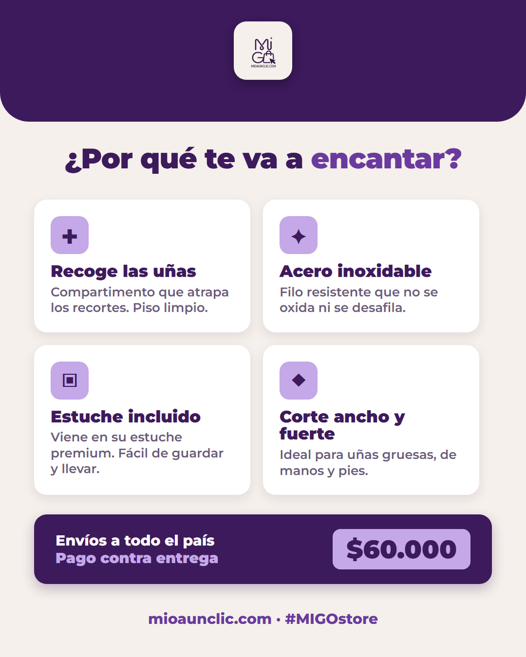 Beneficios: recoge las uñas, acero, estuche, corte fuerte