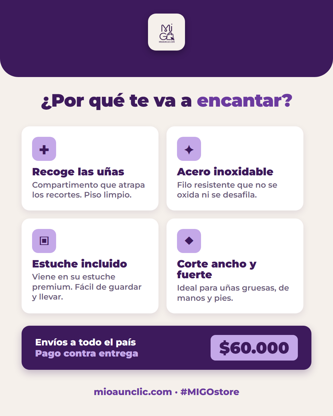 Beneficios: recoge las uñas, acero, estuche, corte fuerte