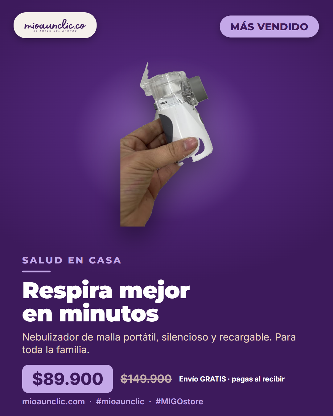 Nebulizador portátil de malla recargable y silencioso - MÍO a un clic